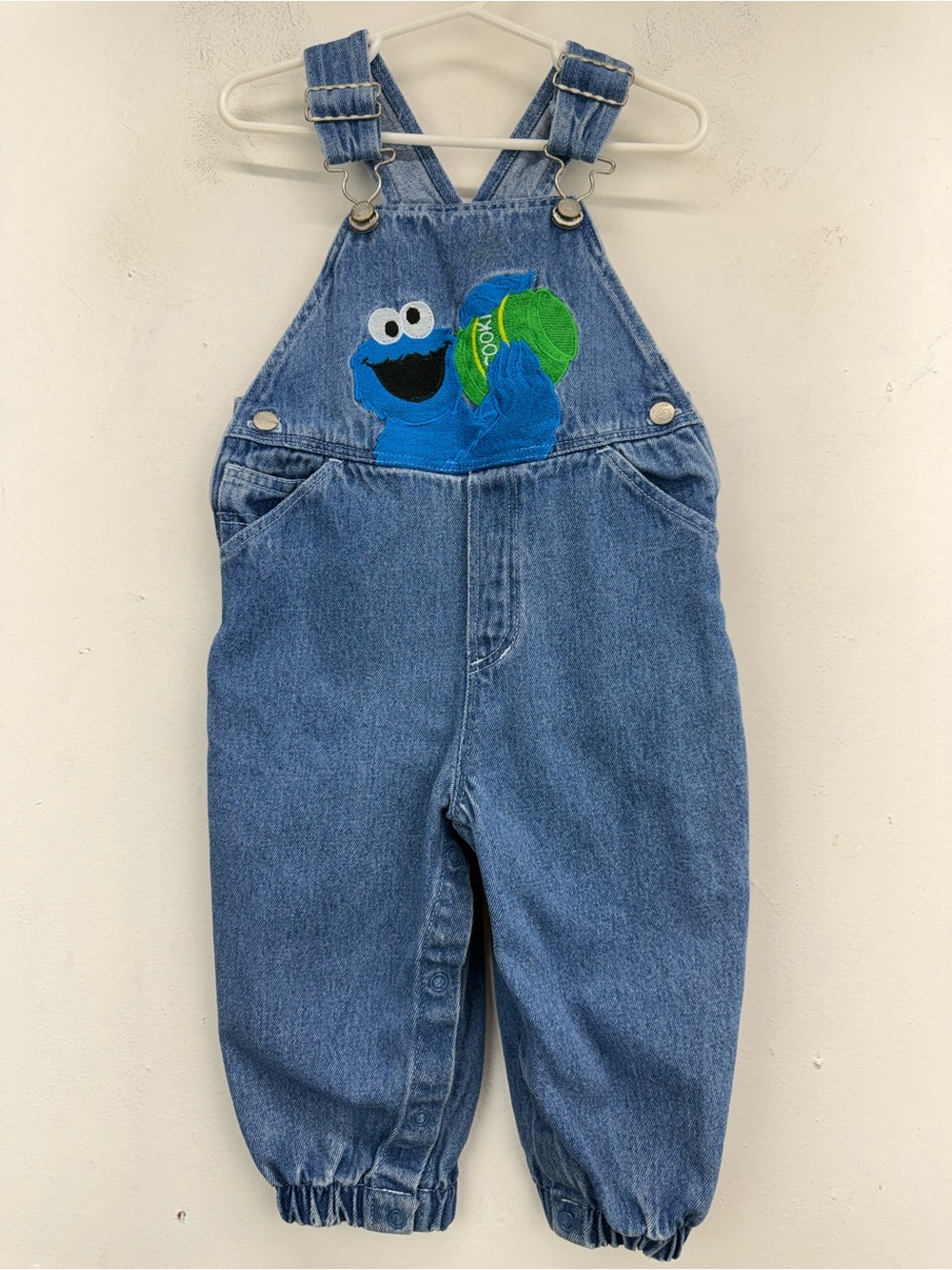 Vintage Sesame Street size 18M Cookie Monster Blue Denim Jean Bib Overalls